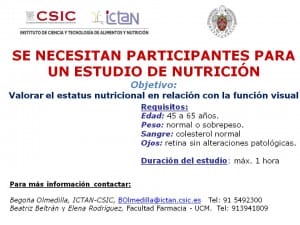 Se necesitan voluntarios para estudio de nutrición y función visual