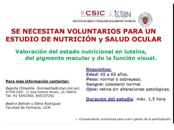 Anuncio estudio estado nutircional luteína y salud ocular