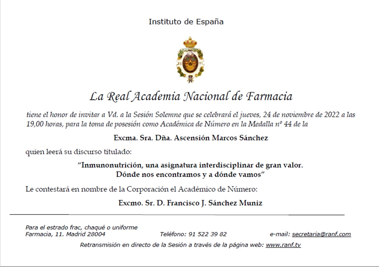 Ascension Marcos academica en la RANF